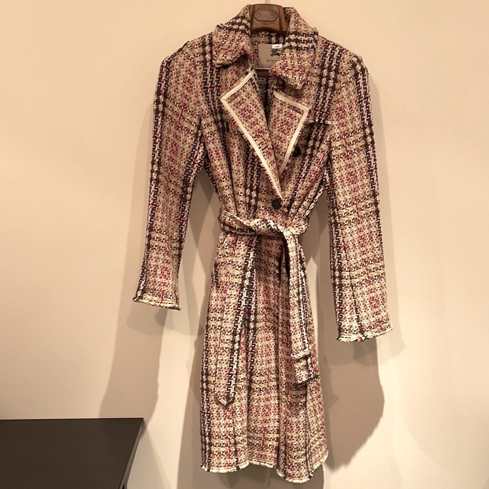 Burberry Multicolor Tweed Trench Coat with Belt